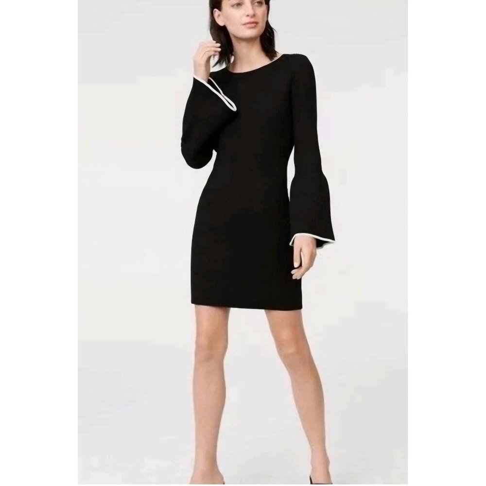 Club Monaco Merino Wool Flare Bell Sleeves Black Maximalist Mini Dress sz S-M